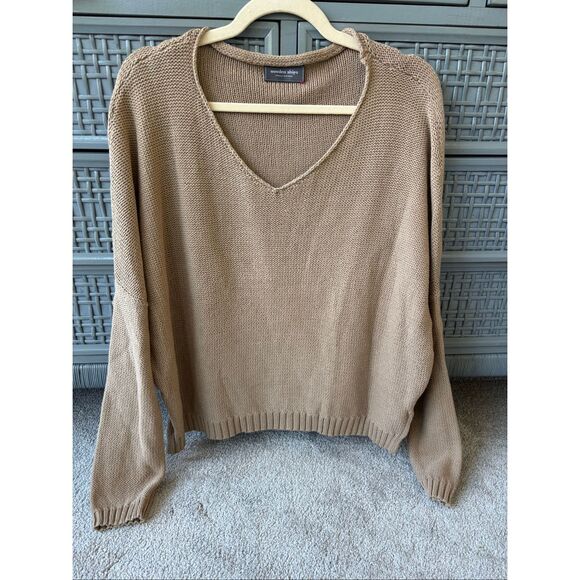 Wooden Ship Tan V Neck knit Sweater Med/Lrg $160 G44 - Picture 1 of 8